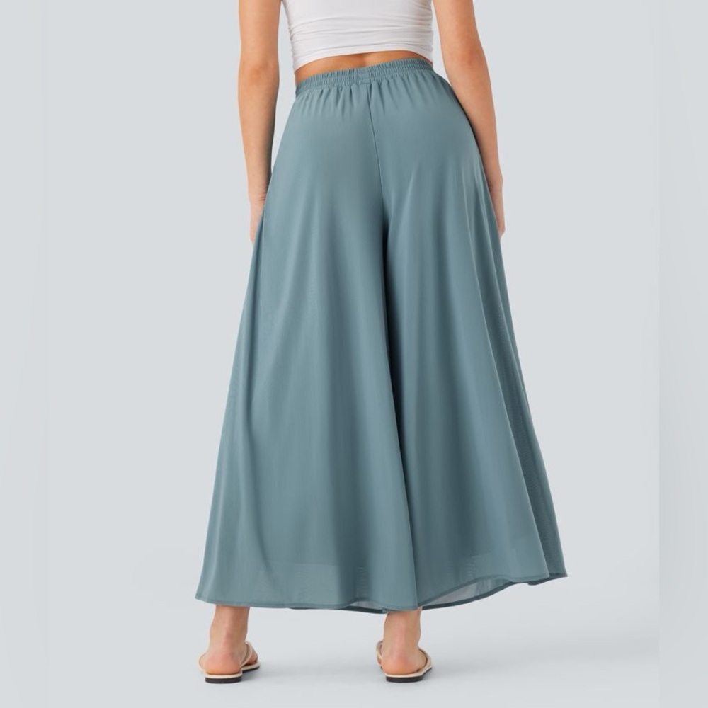 High Waist Pocket Mesh Overlay Wide Leg Casual Pants Medium - Picture 3 of 10